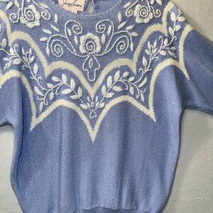 Jaclyn Smith Floral Blue and White Sweater